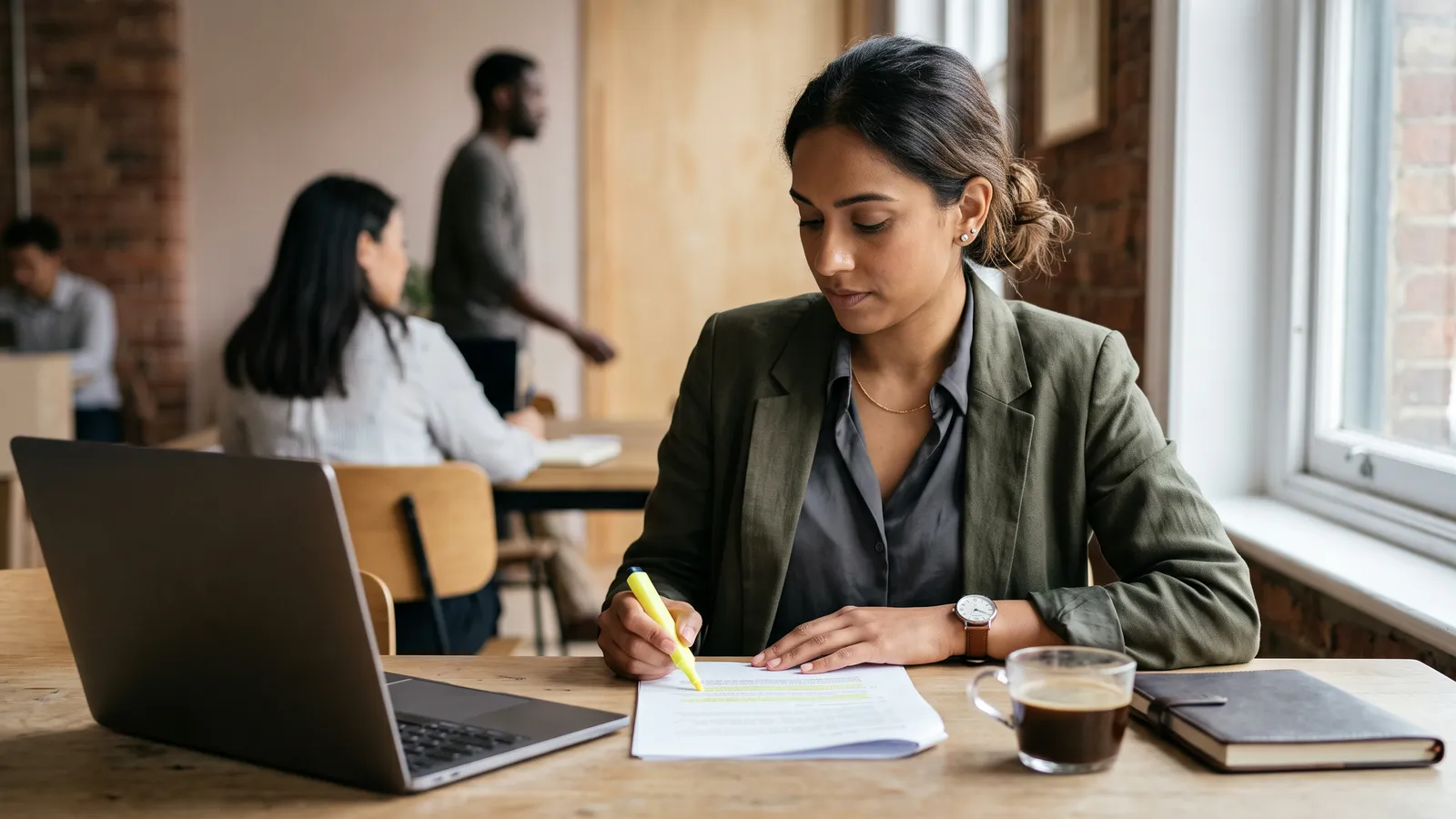 A salesperson reviewing a one-page brief before a sales call