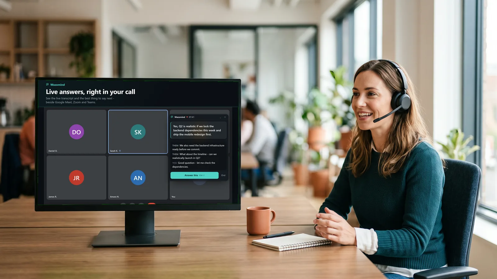 A salesperson on a call with Wazomind showing the reply to an objection